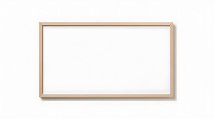 Obraz premium Blank picture frame mockup on white wall, horizontal artwork template. Single oak wood frame mock-up