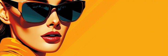 Woman in pop art fashion with sunglasses, website banner design with space for text - obrazy, fototapety, plakaty
