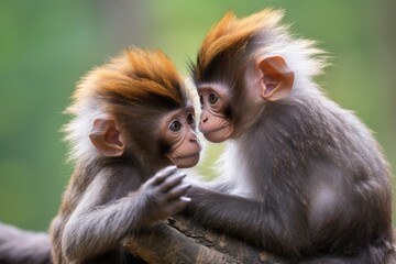 a monkey grooming another monkey