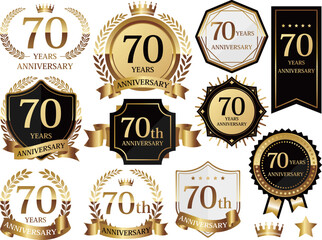 高級感のある70周年記念のエンブレムセット　ゴールド