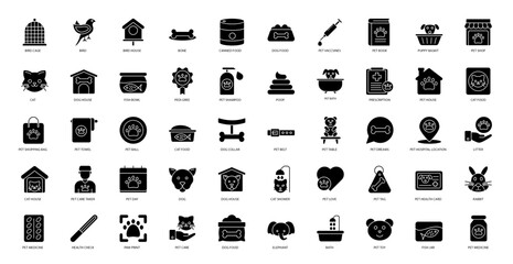 Pets Glyph Icons Pet Animals Iconset 50 Vector Icons in Black