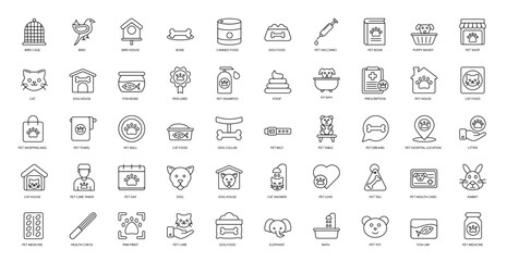 Pets Thin Line Icons Pet Animals Iconset in Outline Style 50 Vector Icons in Black