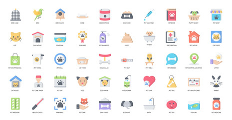 Pets Flat Icons Pet Animals Iconset 50 Vector Icons 