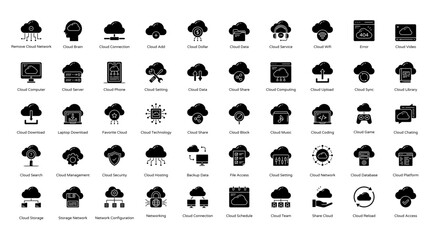 Cloud Network Glyph Icons Cloud Computing Iconset 50 Vector Icons in Black