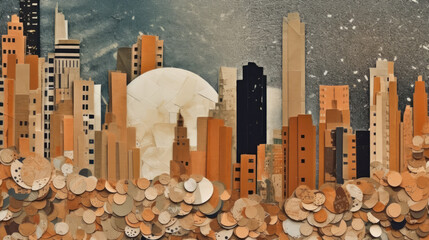 Abstract modern city collage made of paper and cardboard