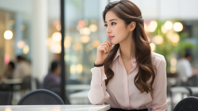 Image of smiling young office lady, asian business entrepreneur.