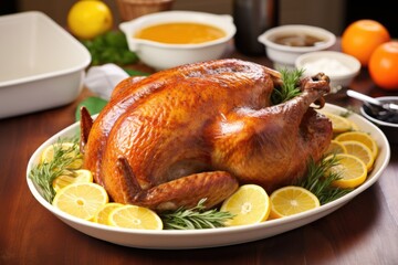 turkey in a slow cooker filled with broth