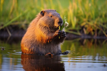 Marmot in the nature water