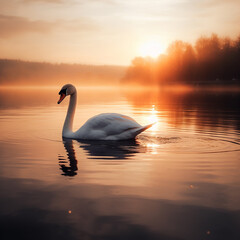 Fototapeta premium swan at sunset