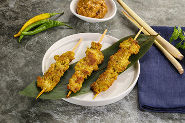 Thai meat skewer Satay with sauce