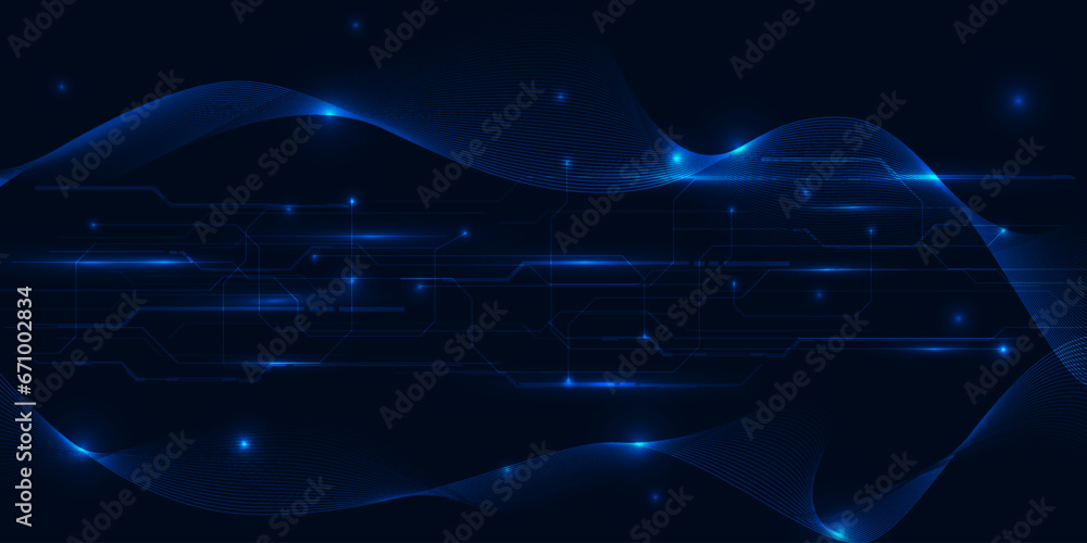 Aufkleber abstract blue futuristic digital hi tech technology background with wave wireframe movement and digi