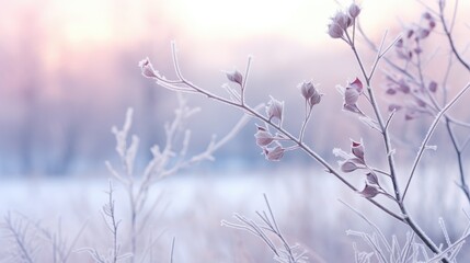 Frozen tree Branch background. Hello winter concept. Frost snow covered branches. snowy hoarfrost forest close-up Wallpaper, poster. Beautiful Amazing nature scene. Winter wonderland. Idyllic nature.. - obrazy, fototapety, plakaty