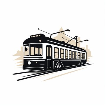 illustration of modern minimalist logo of a vintage tramway black, Generative ai