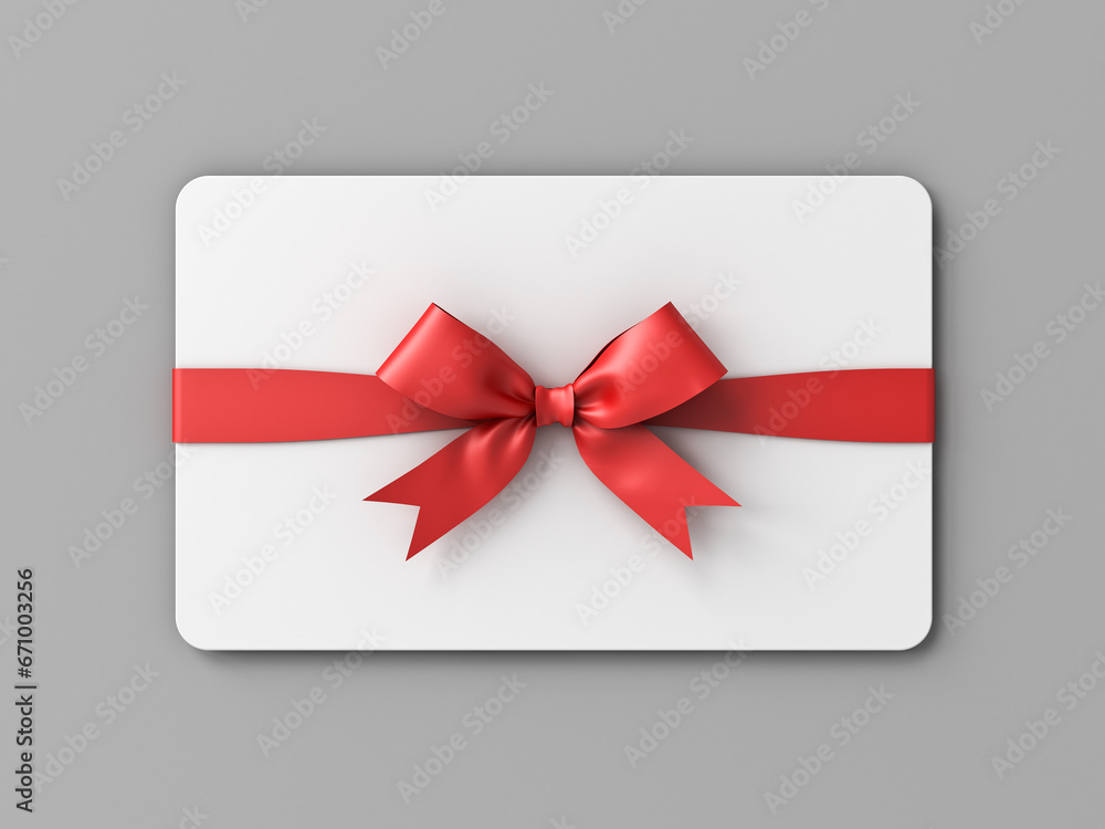 Aufkleber white gift card or gift voucher with red ribbon bow isolated on grey background with shadow minimal 