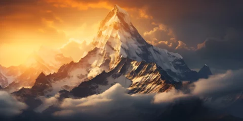 Papier Peint photo Cappuccino jakbar mountain in  Sunset on Panchachuli, Indian Himalaya - Majestic Hill and Mountain Range with Glaciers and Rocky Top in Geologic Landscape: Generative AI 