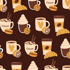Vector seamless pattern with coffee and sweets