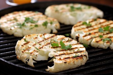 grilled cauliflower steaks with visible grill lines