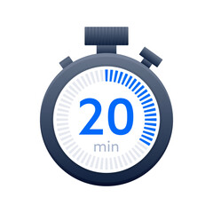 20 min timer and Stopwatch icons. Countdown symbol. Kitchen timer icon. Vector illustration