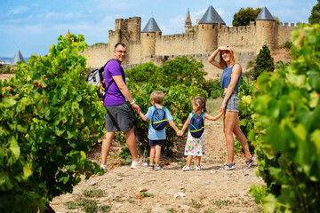 Family spend summer vacations in Carcassonne, Southern France