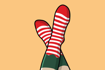 Christmas socks vector icon illustration. Holiday objects icon design concept. Winter clothing, Sport season, Winter season, Fashion design, Winter collection, footwear socks, Cover foot.