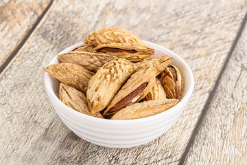 Shelled dry almond nut heap