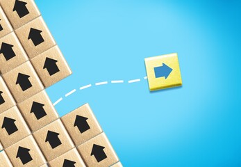 Leadership, the difference from the crowd. Set of wood cubes