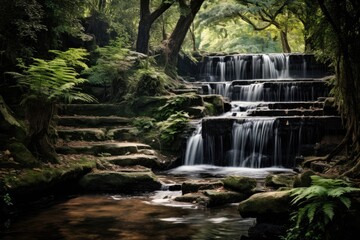 Waterfall in the forest, beautiful landscape with a waterfall in the rainforest, waterfall in the park, AI Generated