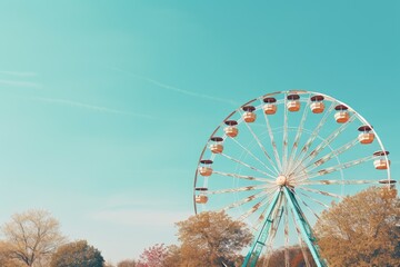 Ferris wheel on a background of blue sky. Vintage toned, Vintage ferris wheel on blue sky background in the park, AI Generated