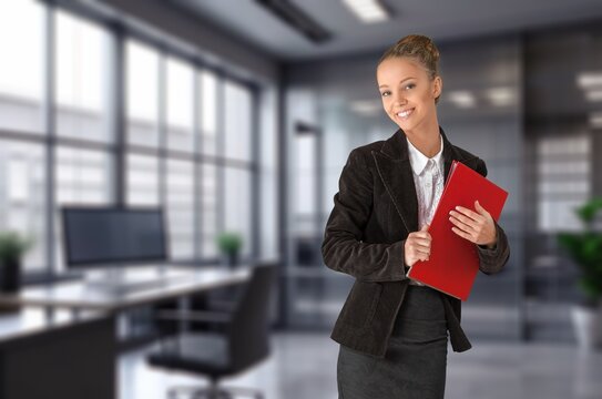 Young smiling business woman, company worker, AI generated image