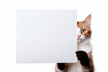cat hold white banner paper
