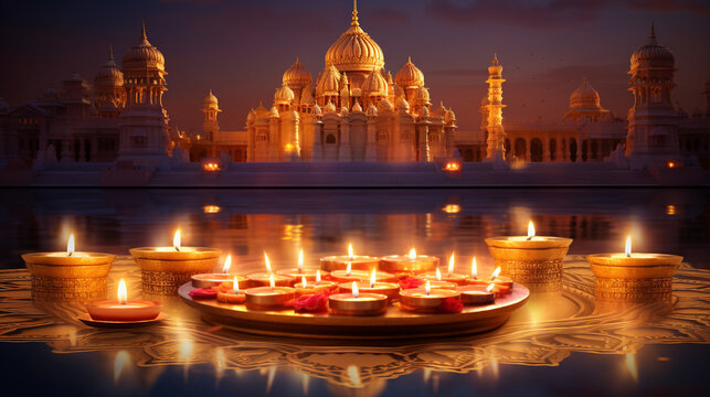 a happy Diwali, colorful, digital photography, vibrant and colorful image before Taj Mahal, Indian culture.