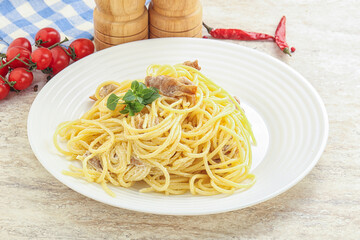 Spaghetti carbonara pasta with bacon