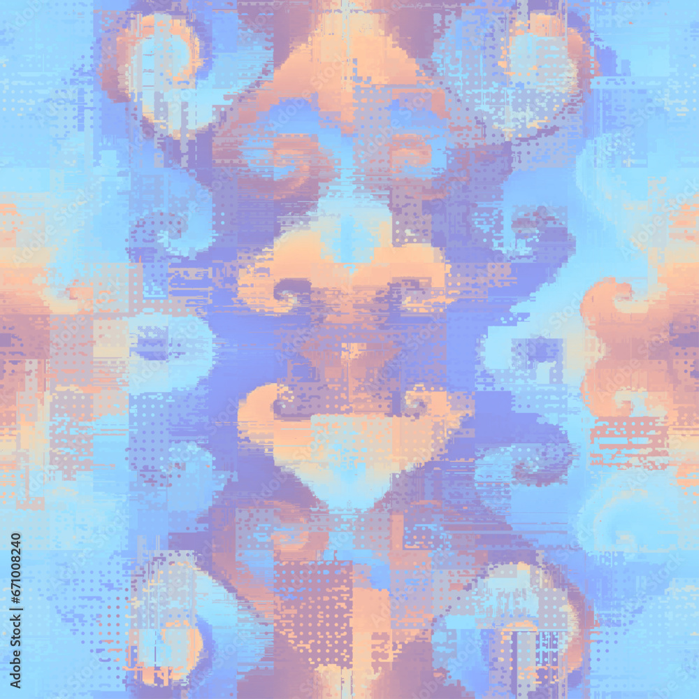 Poster Vector image with imitation of grunge datamoshing texture. Retro risograph texture.
