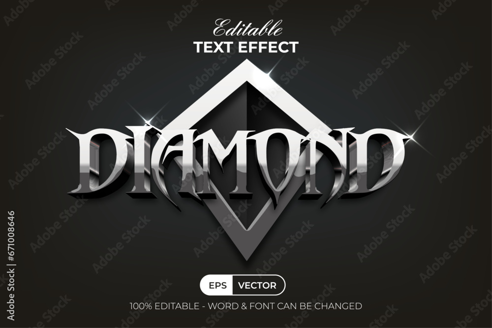 Poster diamond text effect silver style. editable text effect.