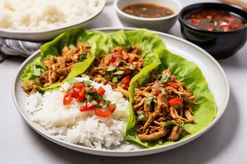 turkey lettuce wraps with a side of steamed rice