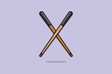 Billiard Wooden Sticks in cross sign vector illustration. Sport object icon concept. Billiard game sticks vector design on purple background with shadow. Billiard stick logo design.