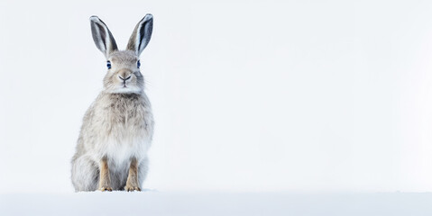 Banner illustration of Artic Hare with high key background 