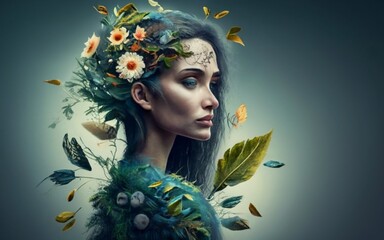 Portrait of person with nature elements ai generated