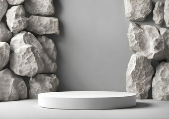 Stone rock podium for display product. Background for cosmetic product branding, identity and packaging. Generative Ai