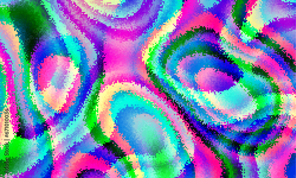 Poster Pixelated psychedelic background. Moire overlapping effect. Vector image.