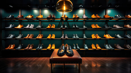 Close-up of quality male leather boots. Creative concept of leather workshop, repair and manufacture of luxury shoes to order.