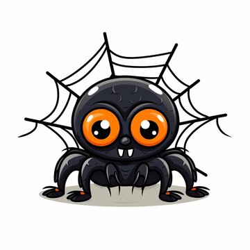 illustration of cute cartoon illustration halloween spiders cob flat, Generative ai