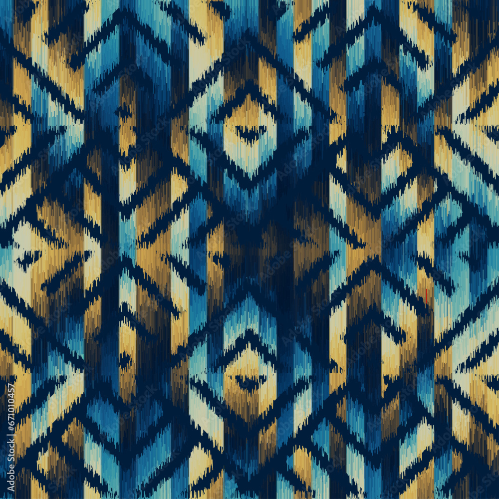 Poster geometric abstract grunge vintage pattern. ikat style. seamless vector image.