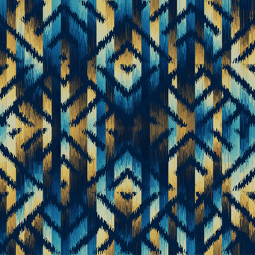 Geometric abstract grunge vintage pattern. Ikat style. Seamless vector image.