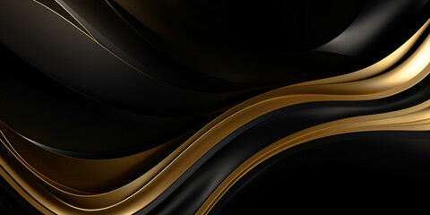 Luxury Wave Background Stock,  Luxury Black And Gold Background Stock, Elegant modern black and golden abstract waves and curves on black background ai generated