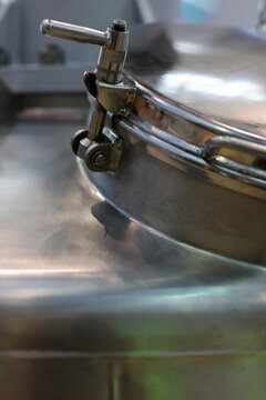 close up of industrial stainless steel vessel