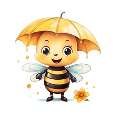 Obraz premium cartoon bee, cartoon character, cute bee, illustration, kind insect, eats honey, collects pollen and nectar, beekeeping