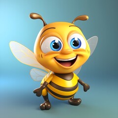 cartoon bee, cartoon character, cute bee, illustration, kind insect, eats honey, collects pollen and nectar, beekeeping