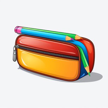 illustration of School pencil case 2D vector image colorfull 4k on white background, Generative ai