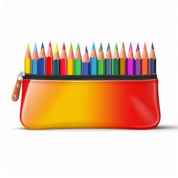 illustration of School pencil case 2D vector image colorfull 4k on white background, Generative ai